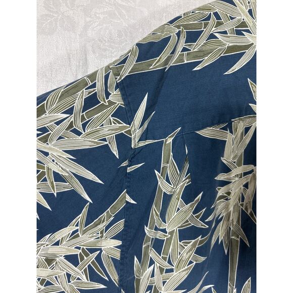 Jamaica Jaxx Button Up XXL Blue Palm Print 100% Silk Hawaiian Aloha Wood Buttons - Picture 10 of 12